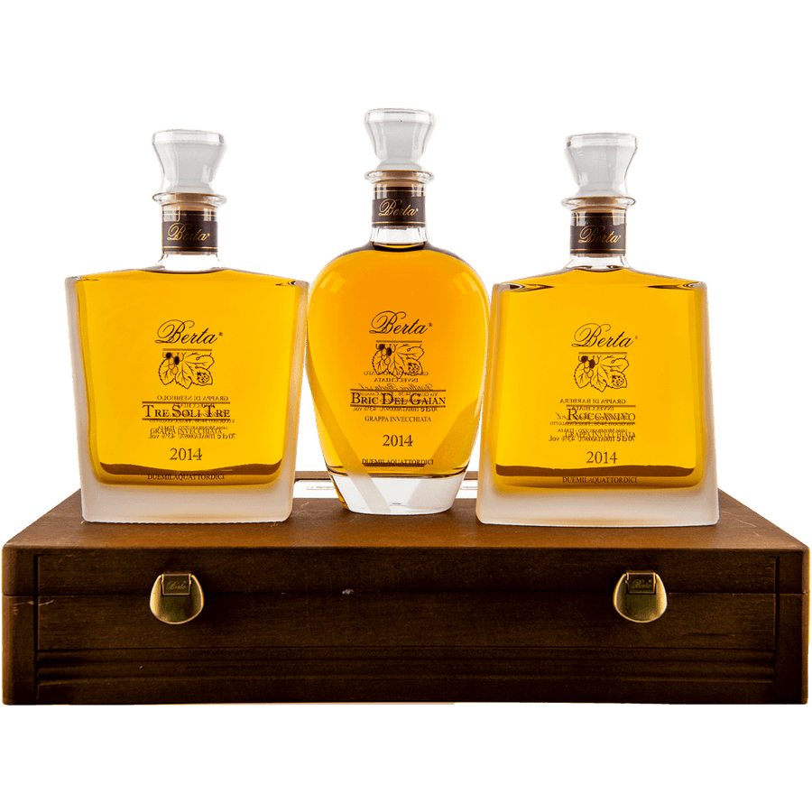 Berta Grappa Coffret Crû Roccavino, Bric del Gaian, Tre Soli Tre 45% VinoDiverso