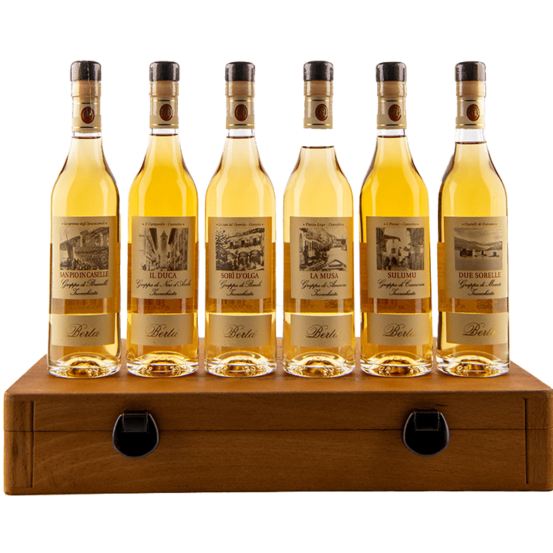 Berta Grappa Set 6x FDF -Linie in Holzkiste 40% VinoDiverso